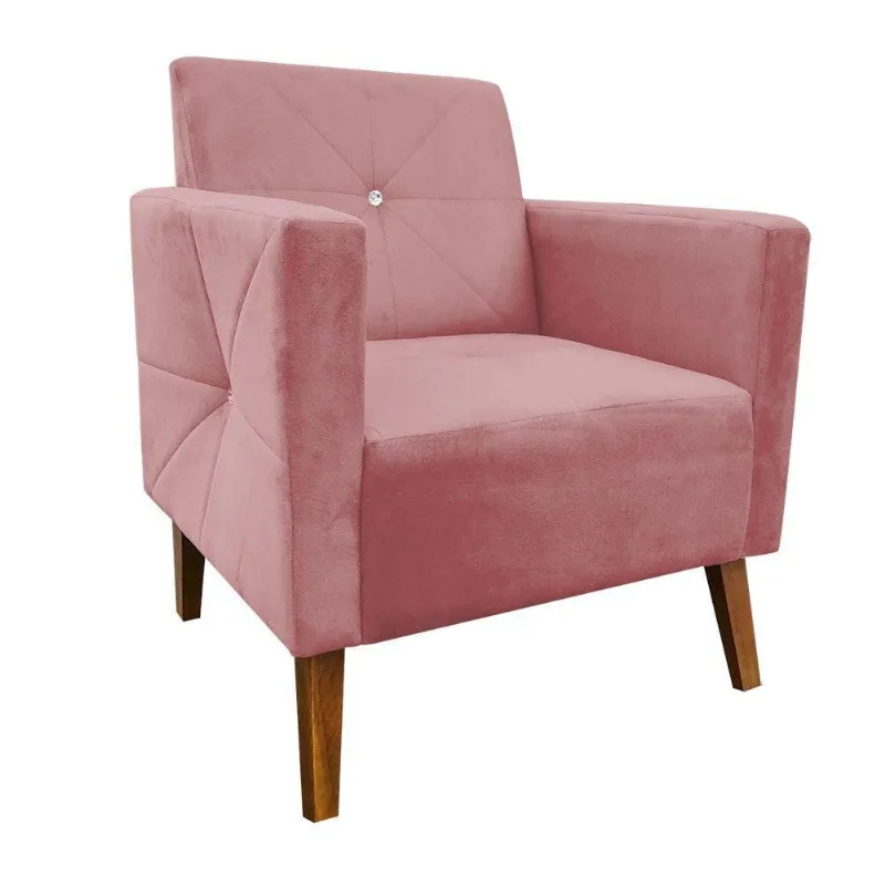 Poltrona Pérola Suede Rose com Strass Pés Chanfrado D´rossi