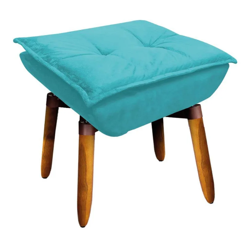 Puff Giratório Suede Base Pés Palito 25 Cm Azul Turquesa