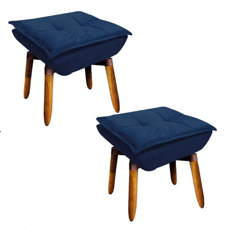 Kit 02 Puff Giratório Opala Suede 25cm Azul Marinho