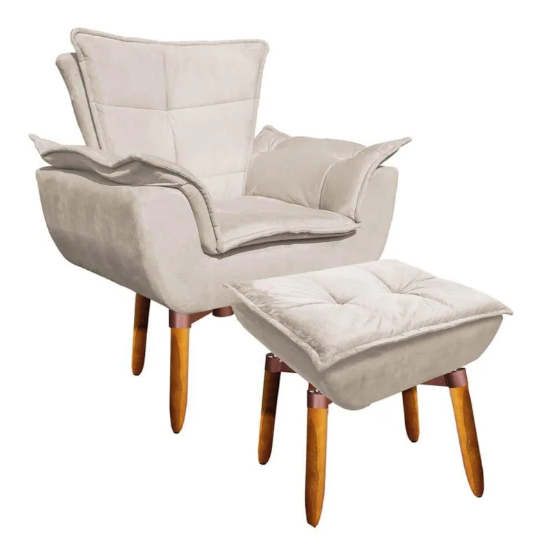 Kit Poltrona Opala com Puff Opala Suede Base Giratória Bege