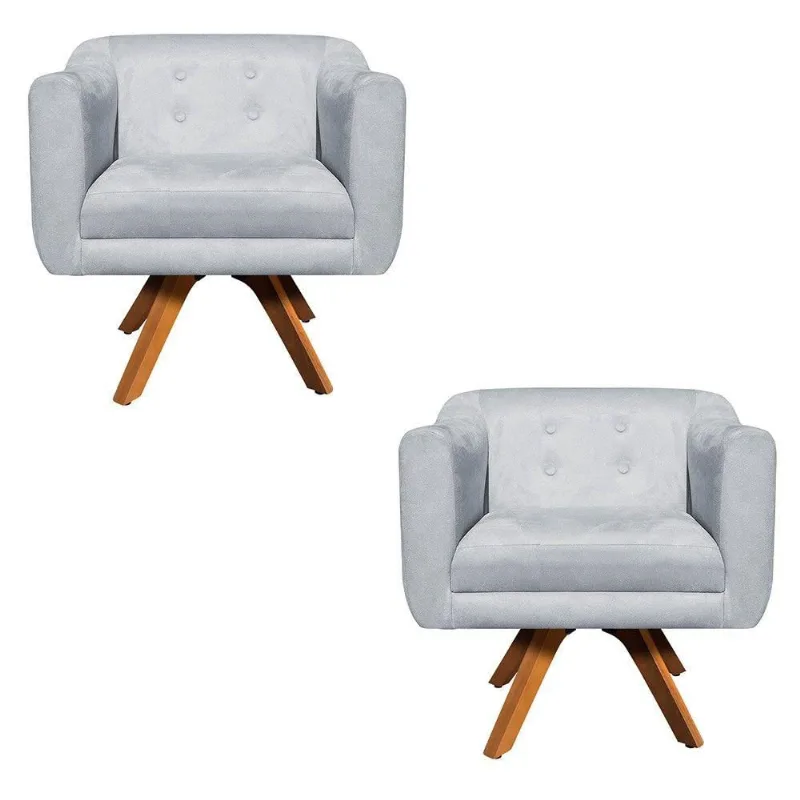 Kit 02 Poltronas Giratória Julia Base Madeira Mm30 D'rossi