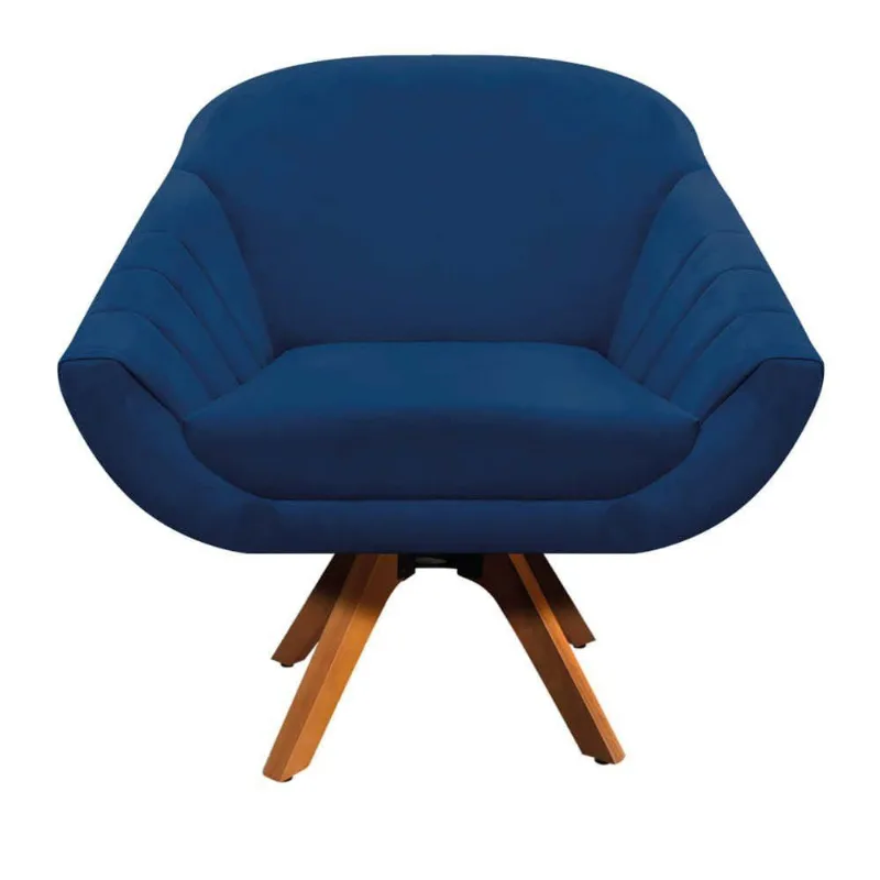 Poltrona Giratória Giovana Suede Marinho Madeira D´rossi