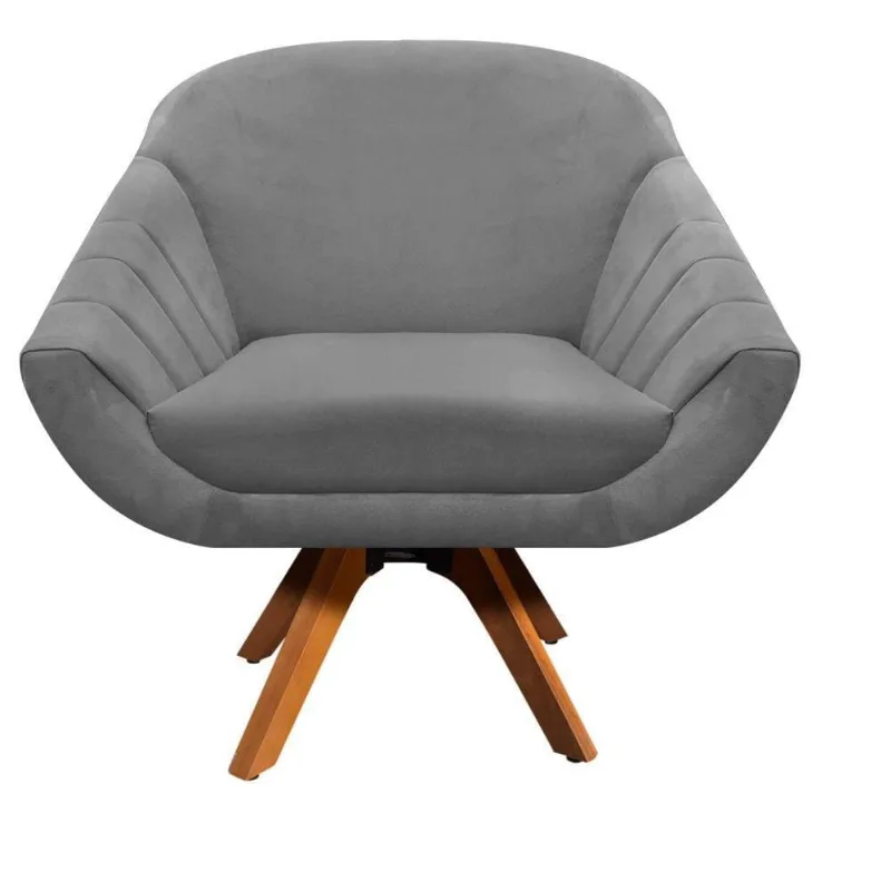 Poltrona Giratória Giovana Suede Grafite Base Madeira D´rossi