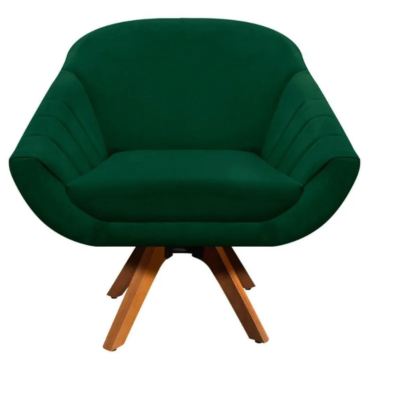Poltrona Giratória Giovana Suede Verde Base Madeira D´rossi