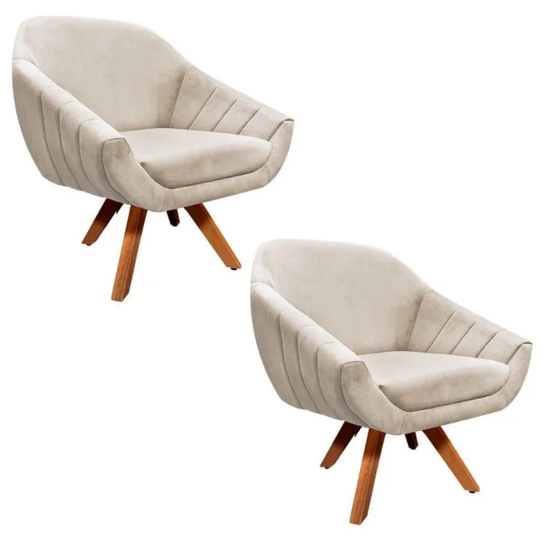Kit 02 Poltronas Giratórias Giovana Base Madeira D´rossi