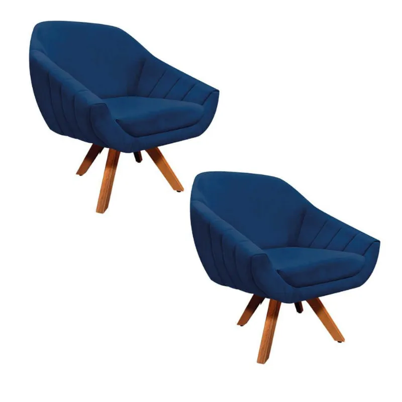 Kit 02 Poltronas Giratórias Giovana Base Madeira D´rossi