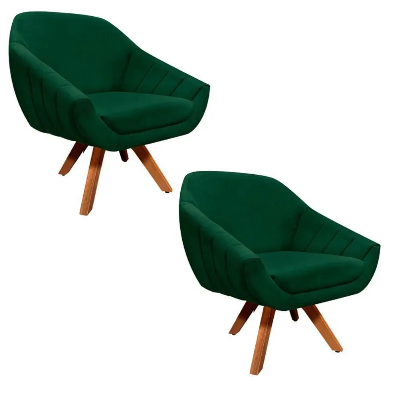 Kit 02 Poltronas Giratórias Giovana Base Madeira D´rossi