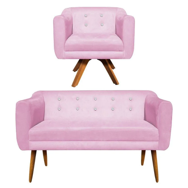 Kit Namoradeira E 01 Poltrona Giratória Julia Rosa Bebê
