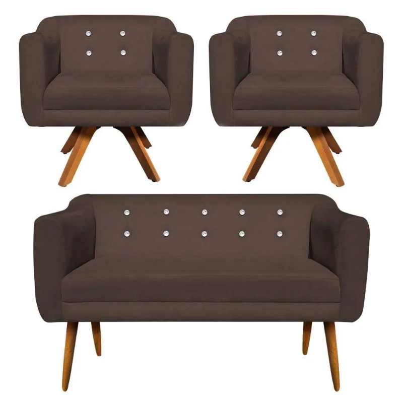 Kit Namoradeira 2 Lugares E 2 Poltronas Julia Marrom