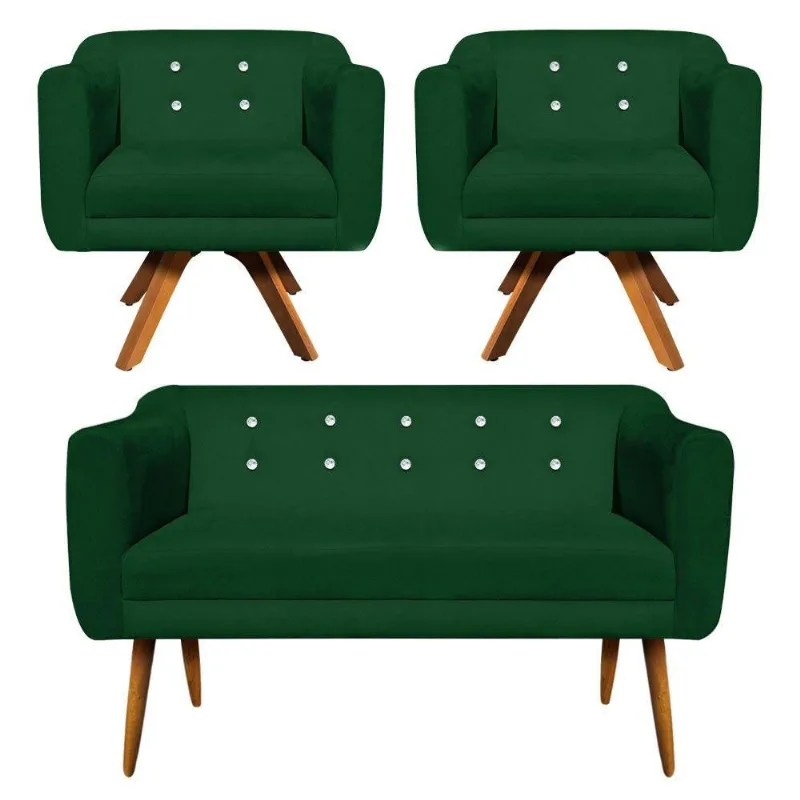 Kit Namoradeira 2 Lugares E 2 Poltronas Julia Verde