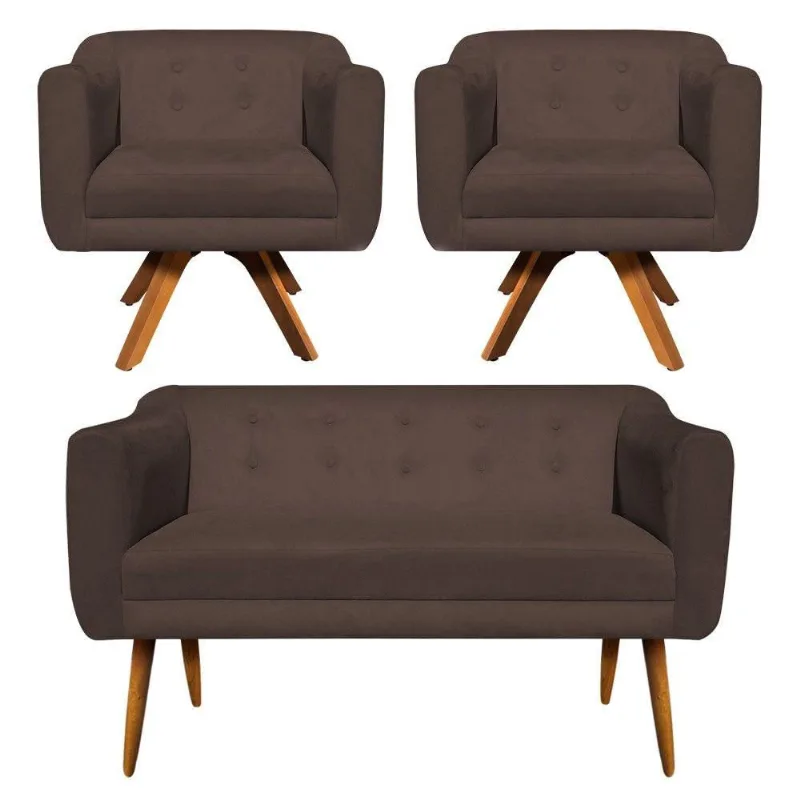 Kit Namoradeira 2 Lugares E 2 Poltronas Julia Marrom