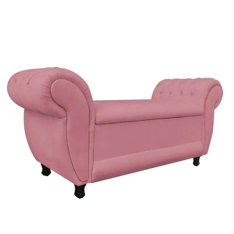 Recamier com Baú Grécia 195cm Suede Rose