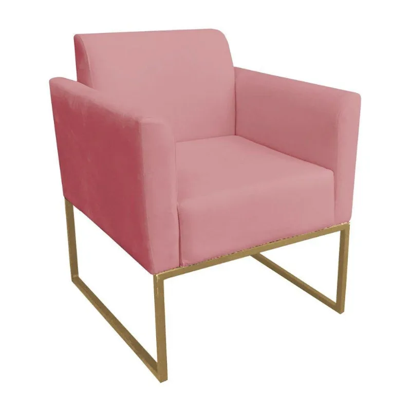 Poltrona Marisa Suede Rose Base Metálica Dourado
