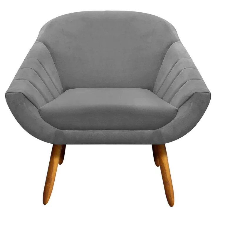 Poltrona Giovana Suede Grafite Pés Palito Castanho D'rossi