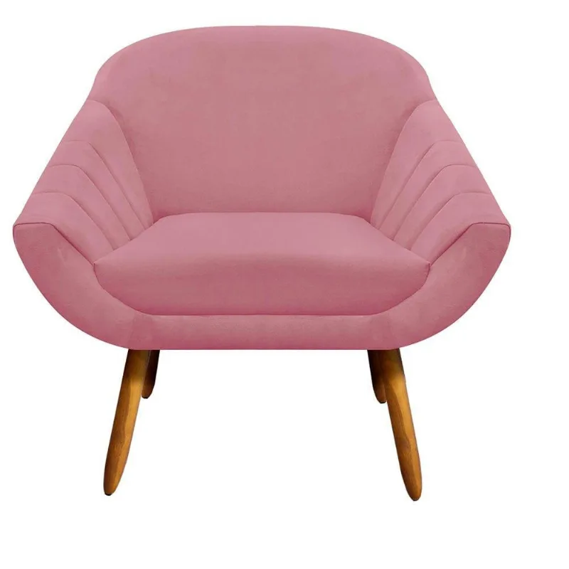 Poltrona Giovana Suede Rosê Pés Palito Castanho D´rossi