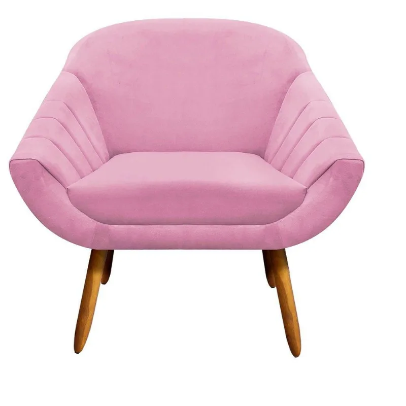 Poltrona Giovana Suede Rosa Bebê Pés Palito Castanho D´rossi