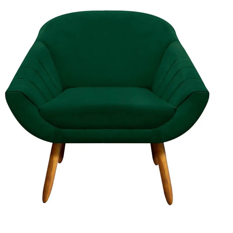 Poltrona Giovana Suede Verde Pés Palito Castanho D´rossi