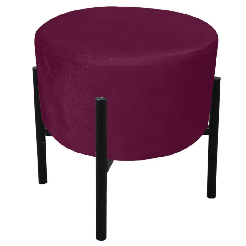 Puff Iron Suede Base Preto Palito Vinho