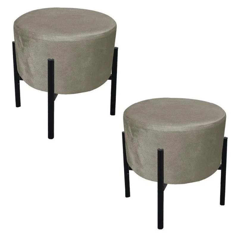 Kit 02 Puffs Iron Suede Base Preto Palito Drossi Marrom Rato