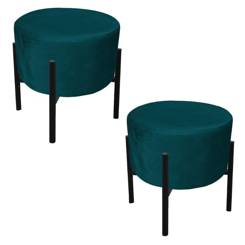 Kit 02 Puffs Iron Suede Base Preto Palito Drossi Azul Pavão