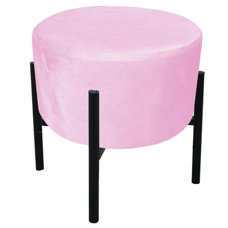 Puff Iron Suede Rosa Bebê Base Palito D´rossi