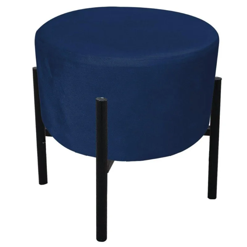 Kit 2 Puffs Iron Suede Azul Marinho Base Preto Palito Drossi