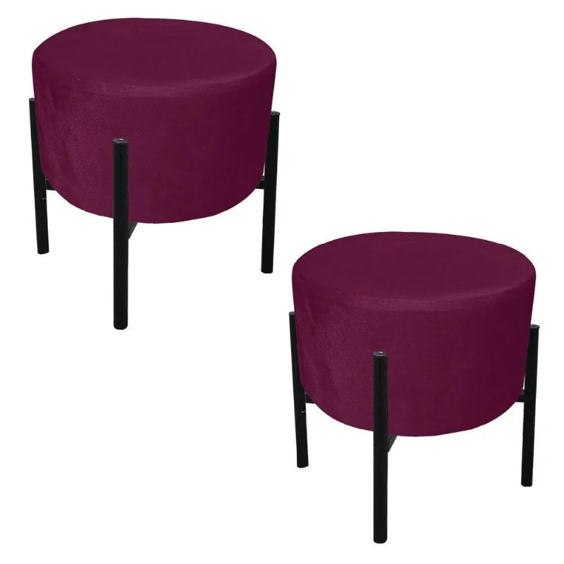 Kit 02 Puffs Iron Suede Vinho Base Palito D´rossi