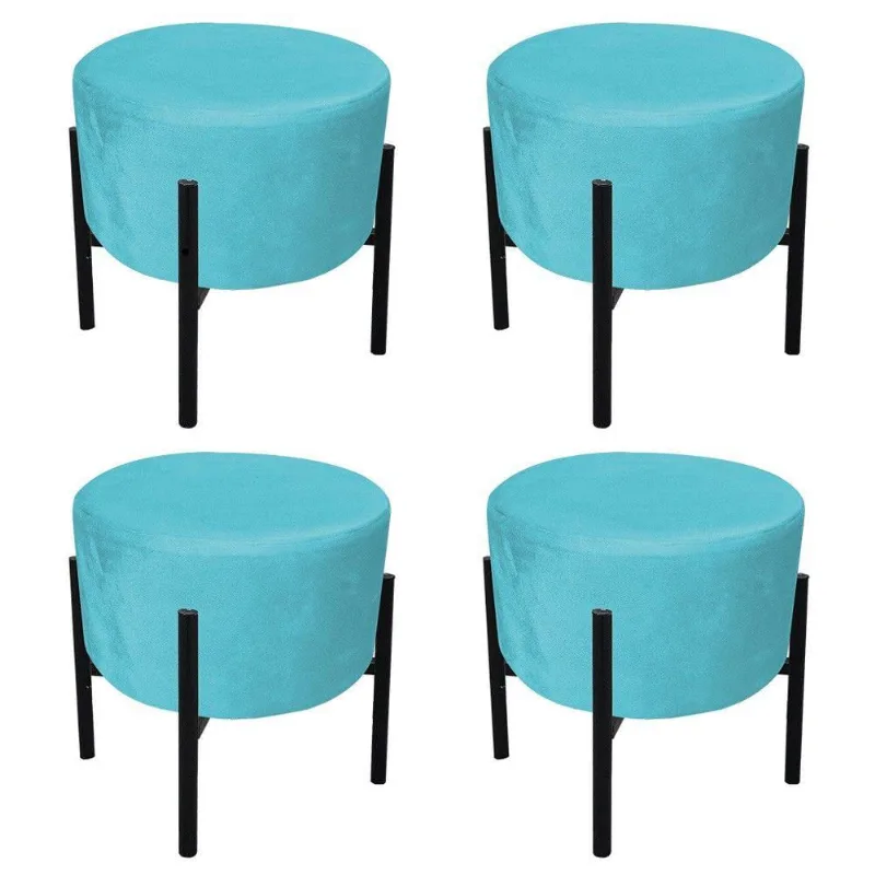 Kit 04 Puffs Iron Suede Azul Turquesa Base Palito D´rossi