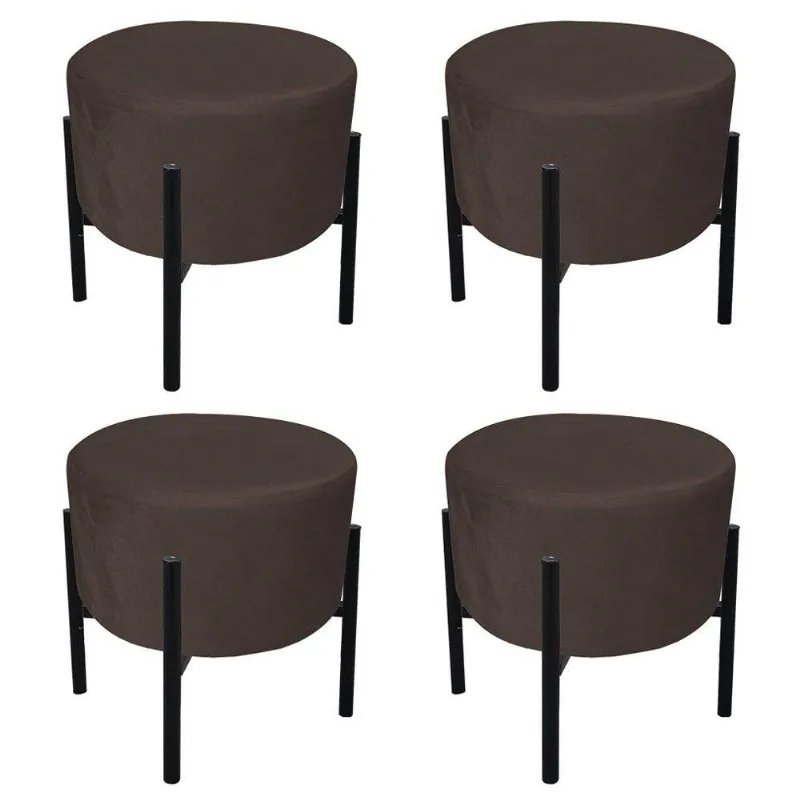 Kit 04 Puffs Iron Suede Marrom Base Palito D´rossi