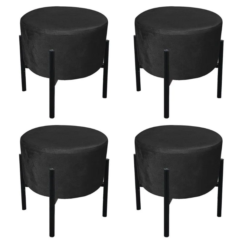 Kit 04 Puffs Iron Suede Preto Base Palito D´rossi