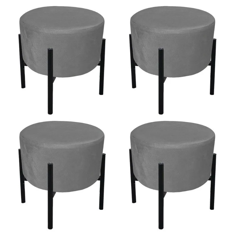 Kit 04 Puffs Iron Suede Grafite Base Palito D´rossi