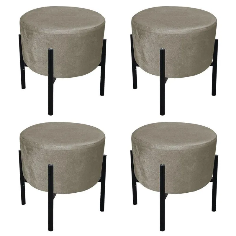 Kit 04 Puffs Iron Suede Marrom Rato Base Palito D´rossi