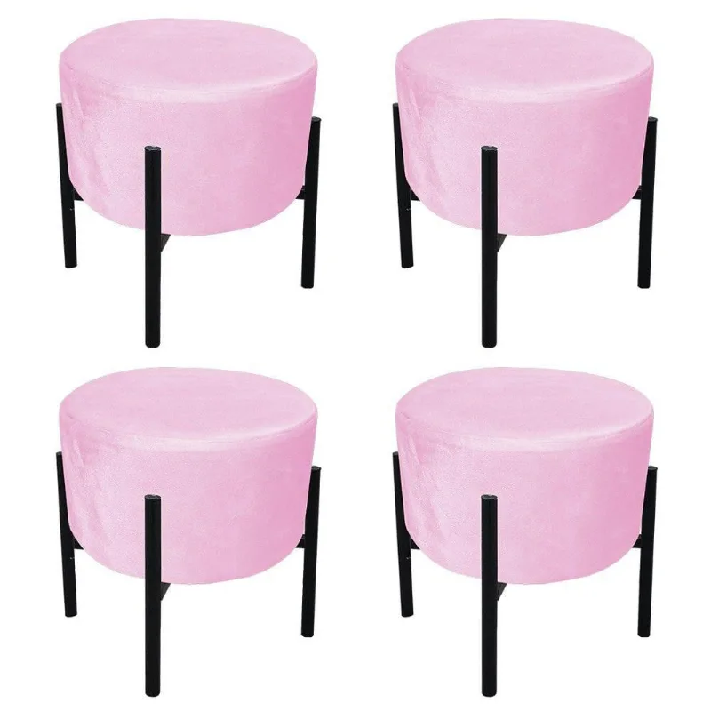 Kit 04 Puffs Iron Suede Rosa Bebê Base Palito D´rossi
