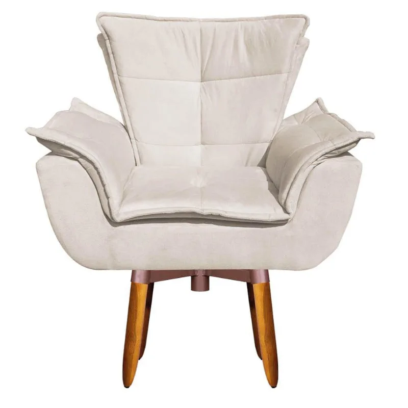 Poltrona Giratória Opala Suede Bege Base Pés Palito 25Cm