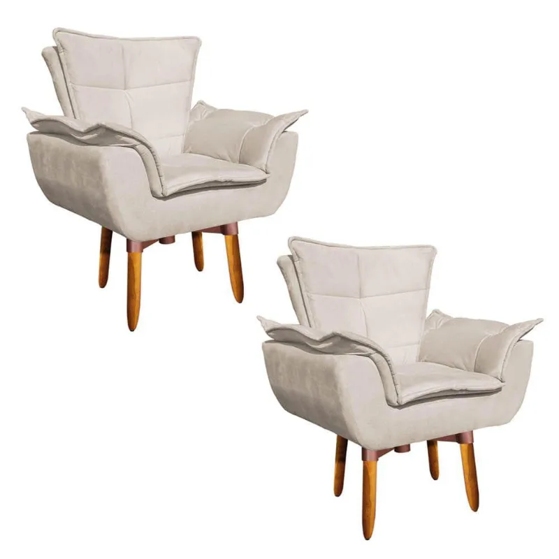 Kit 02 Poltronas Giratória Opala Bege 25cm