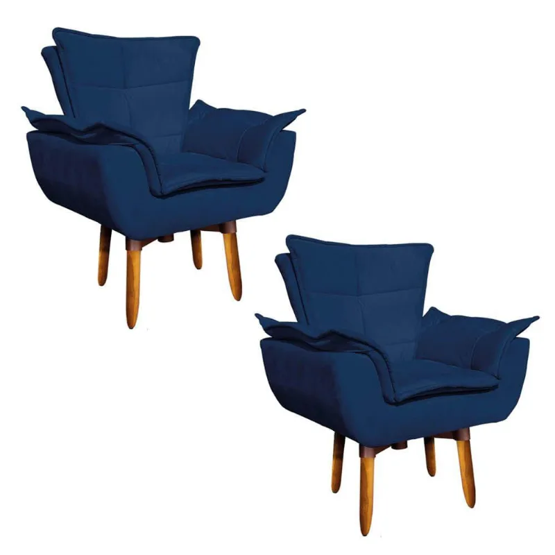 Kit 02 Poltronas Giratória Opala Azul Marinho 25cm