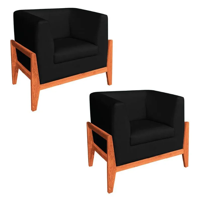 Kit 02 Poltronas Lucy Linho Castanho Preto A79