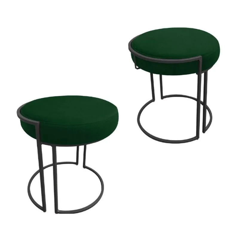 Kit 02 Puff Love Suede Base Preto Verde