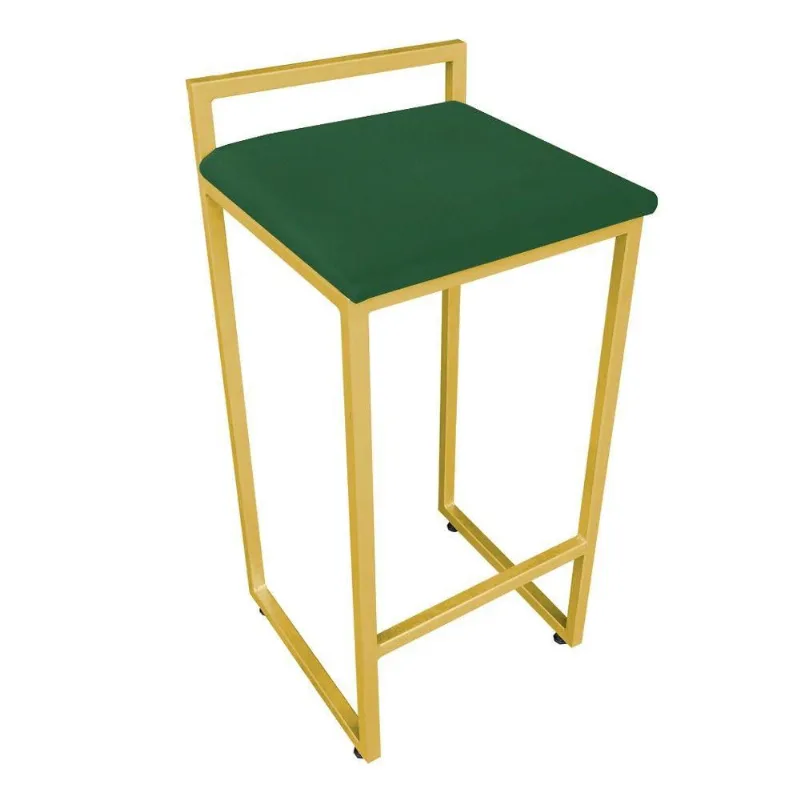 Banqueta Alta Lavínia Suede Base Dourado Verde