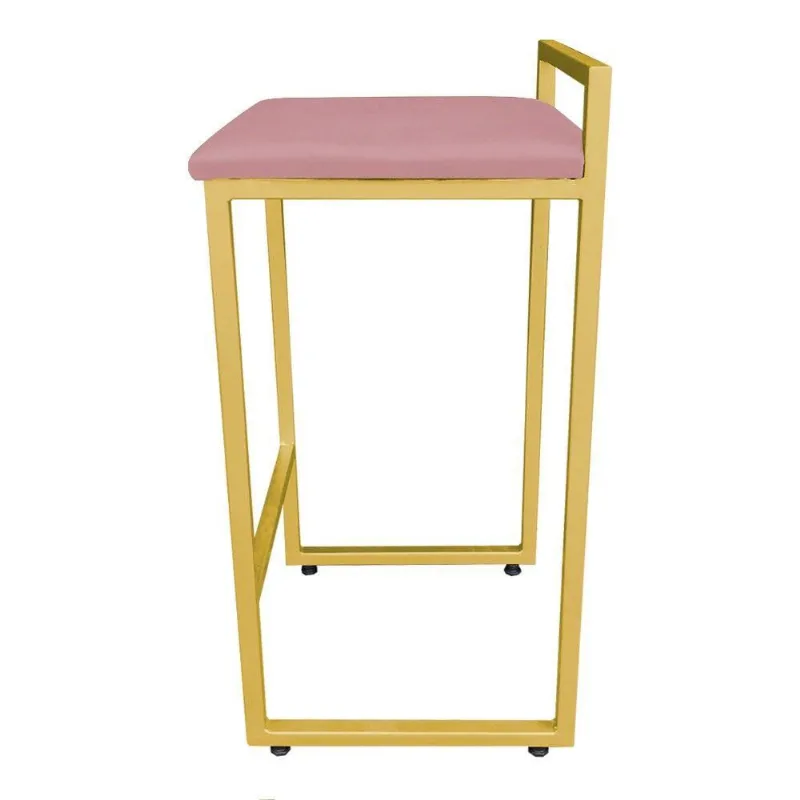 Kit 02 Banquetas Lavínia Suede Rose Base Dourado