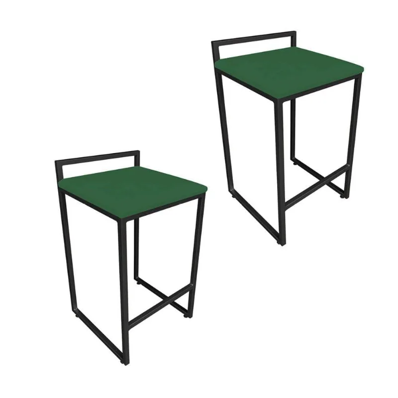 Kit 02 Banquetas Lavínia Suede Verde Base Preto