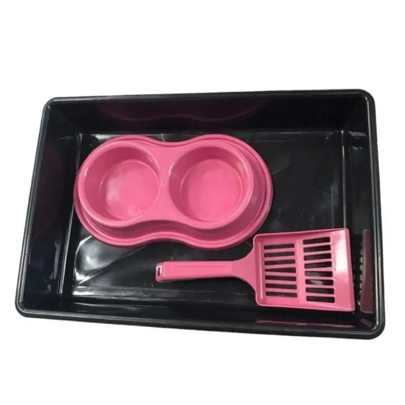 Caixa De Areia Banheiro + Pote Duplo + Pá Higiênica Gato