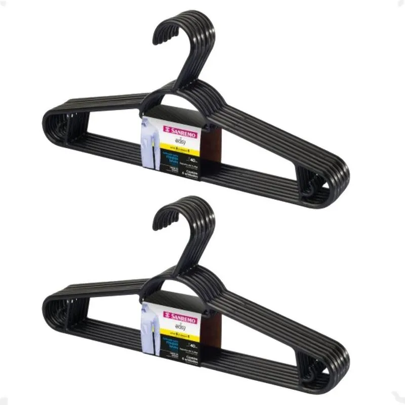 Kit 12 Cabides Pendura Mais Resistente Preto 40X18Cm Sanremo