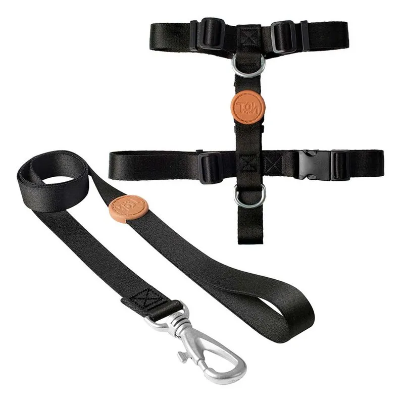 Conjunto Coleira Peitoral H e Guia para Cães Toh G Black