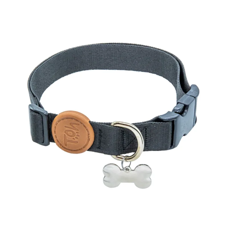 Coleira Toh Com Tag Id Black Para Cães - M
