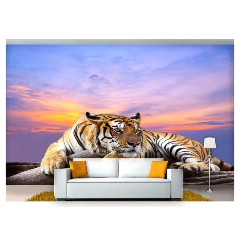 Papel De Parede Animais Tigre Paisagem 3D Anm119 3M²