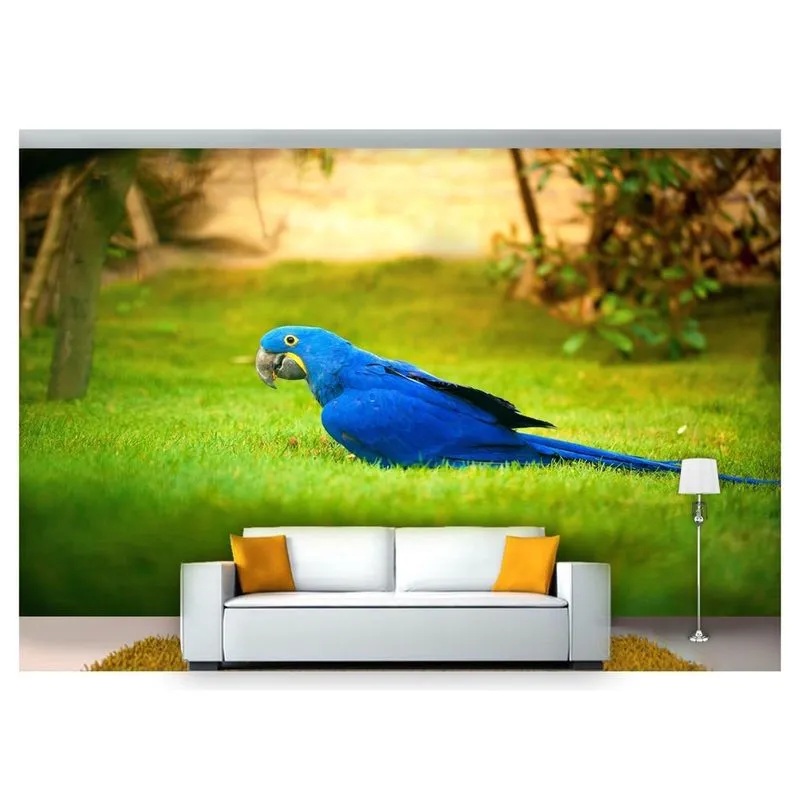 Papel De Parede Animais Arara Azul Grama 3D Anm126 3M²