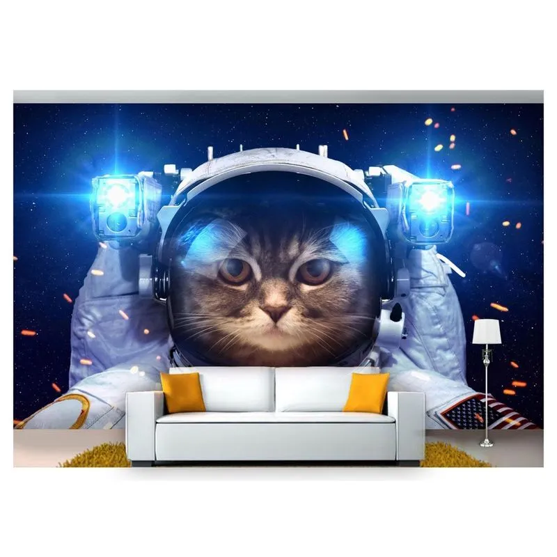 Papel De Parede Animais Gato Astronauta 3D Anm133 3M²