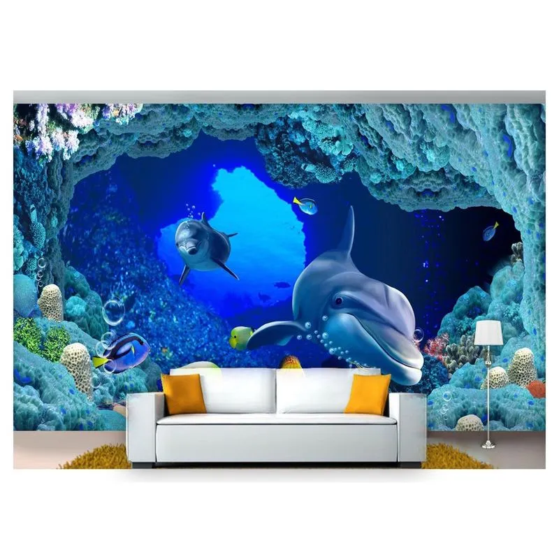 Papel De Parede Animais Golfinho Peixes 3D Anm265 3M²