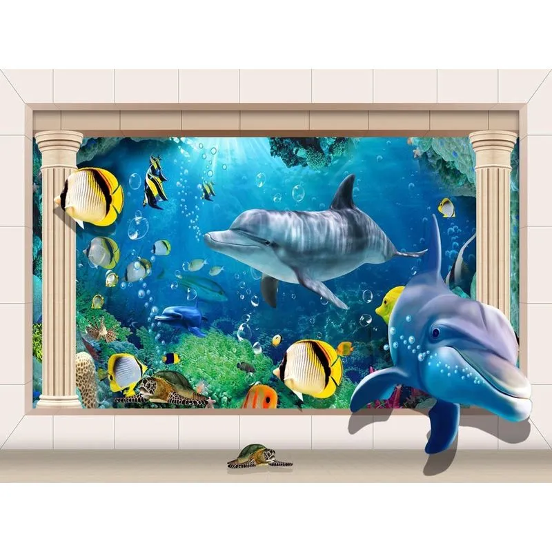 Papel De Parede Animais Golfinho Peixes 3D Anm270 3M²